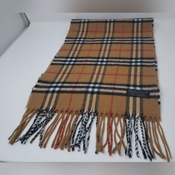 Burberry Vintage Scarf Nova Check Cashmere Wool England Camel 90s Y2K 61" x 11.5 - Picture 7 of 10